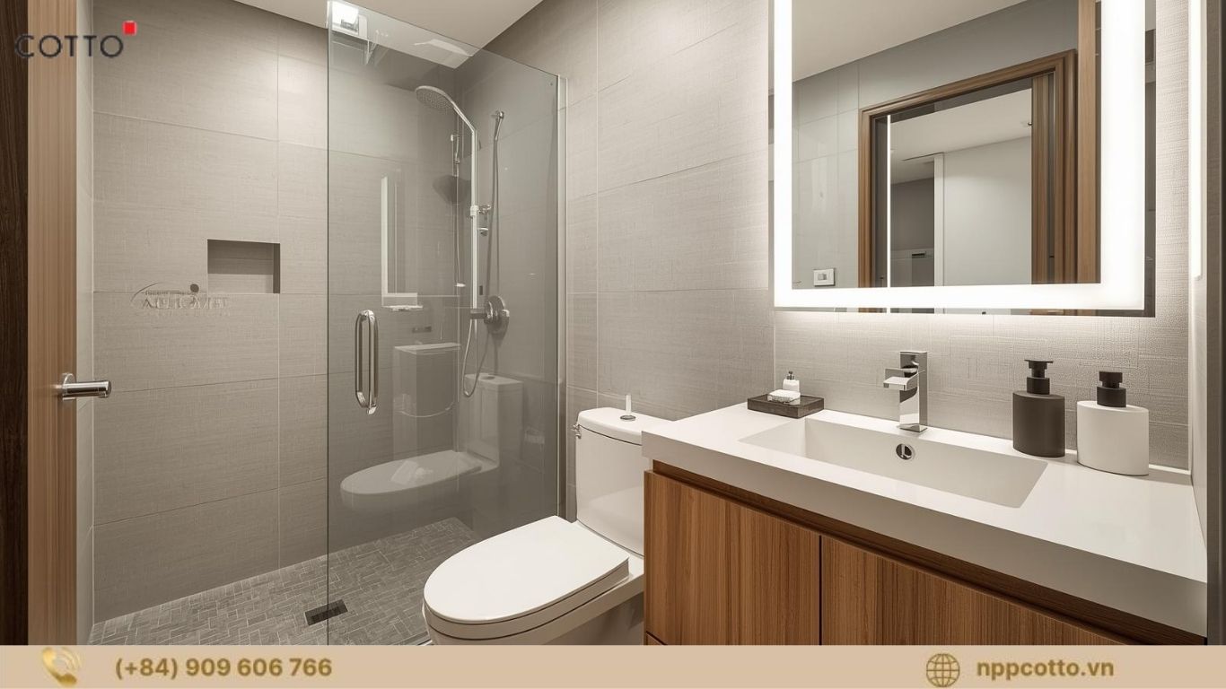 Nhà tắm xanh thực tế tại Vinhomes Ocean Park: bồn cầu dual-flush, vòi sen tiết kiệm nước